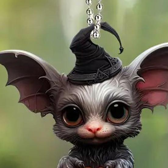 Halloween Decoration Witch Hat Bat Pumpkin Pendant 2D Acrylic Cat Rearview Mirror Charm Festive Atmosphere Enhancer