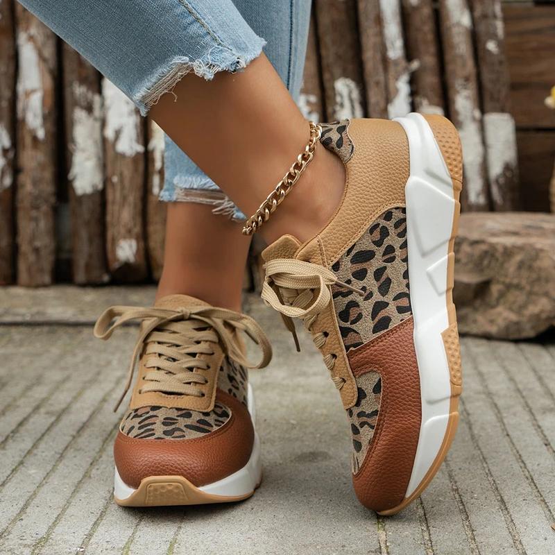 New Spring and Autumn Leopard Print Cross Strap Casual Fashion Vulcanized Shoes Round Toe Low-top Women's Sports Shoes