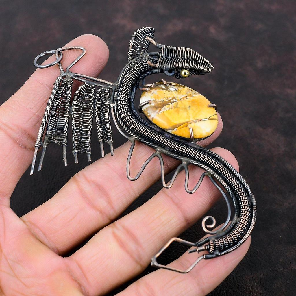 Pandantiv Mookaite Brecciat Înfășurat în Sârmă de Cupru Pandantiv cu Piatră Prețioasă Bijuterii Handmade Pandantiv Dragon Pandantiv Uimitor Bijuterii din Cupru Cadou pentru Ea
