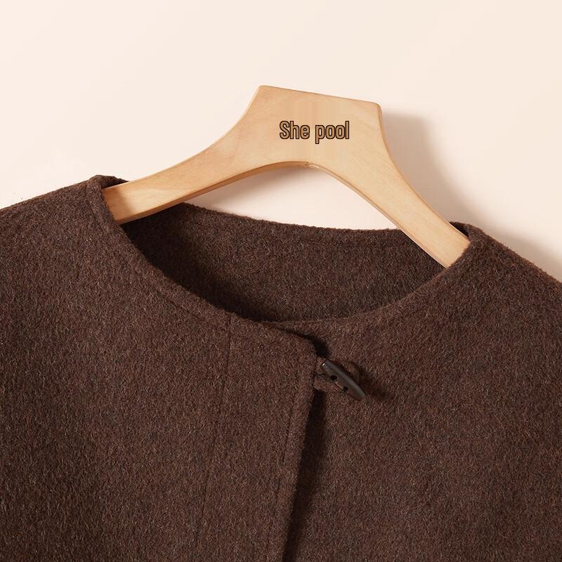 Damen Wintermantel aus reiner Wolle mit Rundhalsausschnitt und doppelseitiger Verarbeitung