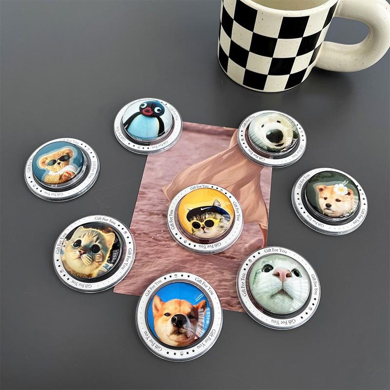 Cute Animal Glass Circular Magnetic Suction Phone Airbag Holder Back Sticker Extendable Desktop Lazy Ins Style