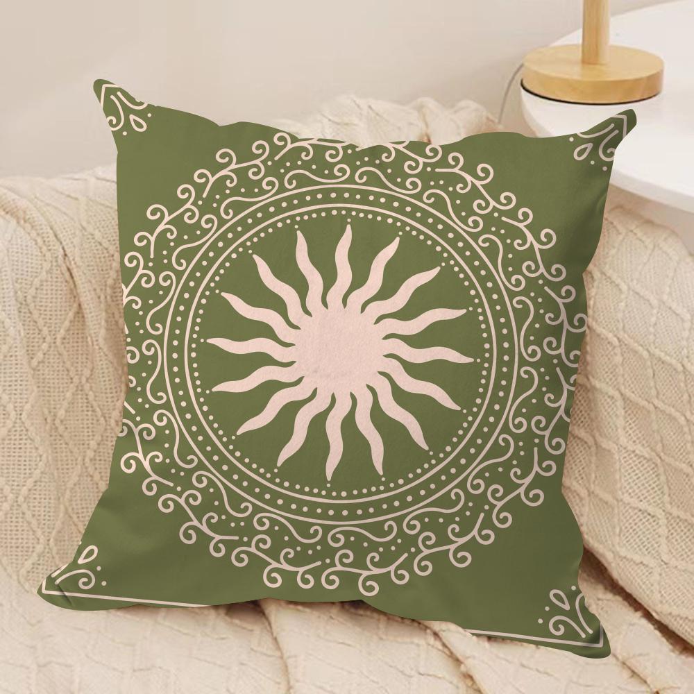 Bohemia Green Classic Cushion Cover Silky Short Plush Double-Sided Printed Pillow Case for Sofa All Seasons Home Decor Gift