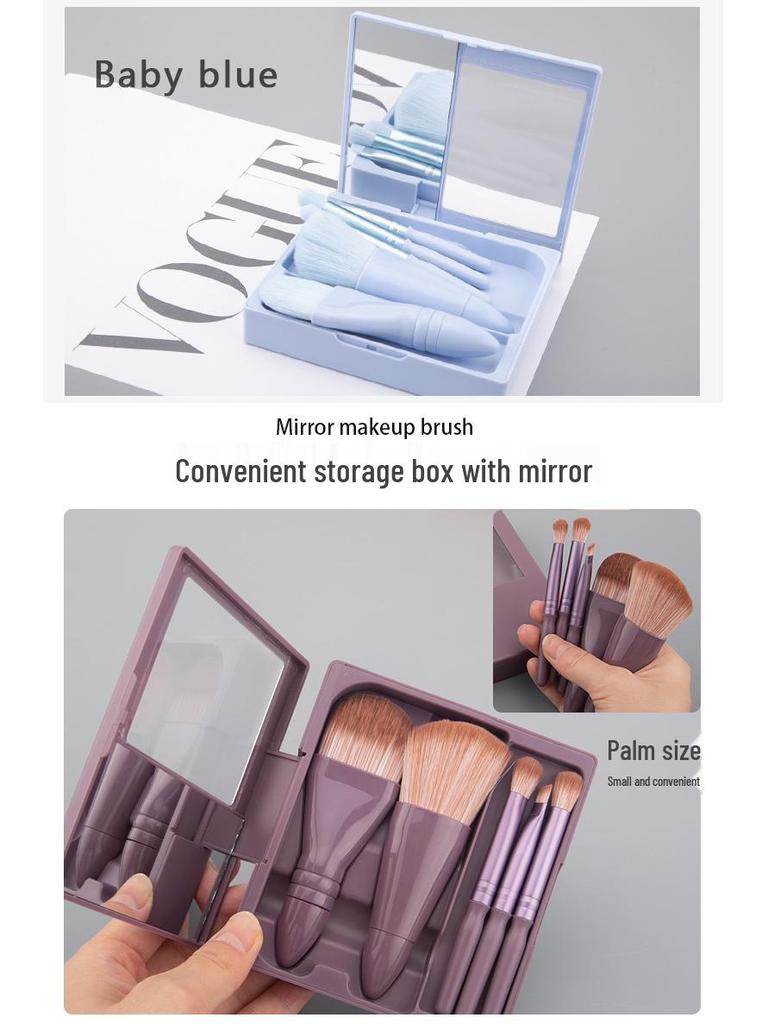 Portable Makeup Brush Set with Mirror: Soft Bristle Powder & Eyeshadow Brushes in Storage Box
