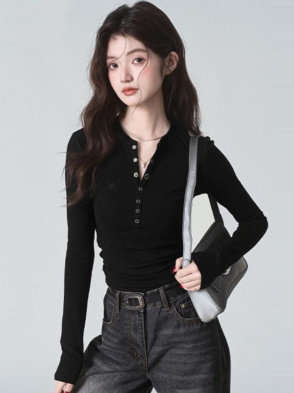Autumn/Winter Pure Desire Style Spicy Girl Cropped Cotton Long Sleeve T-shirt for Women – Slimming, Flattering, Versatile Top