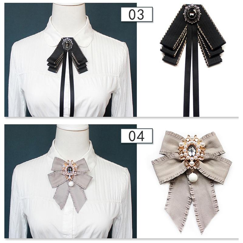 Korean Women'S Bow Tie Brooch Black Rhinestone Pearl Shirt Collar Pins Fashion Bowknot Bowtie Ribbon Wedding Party Necktie
