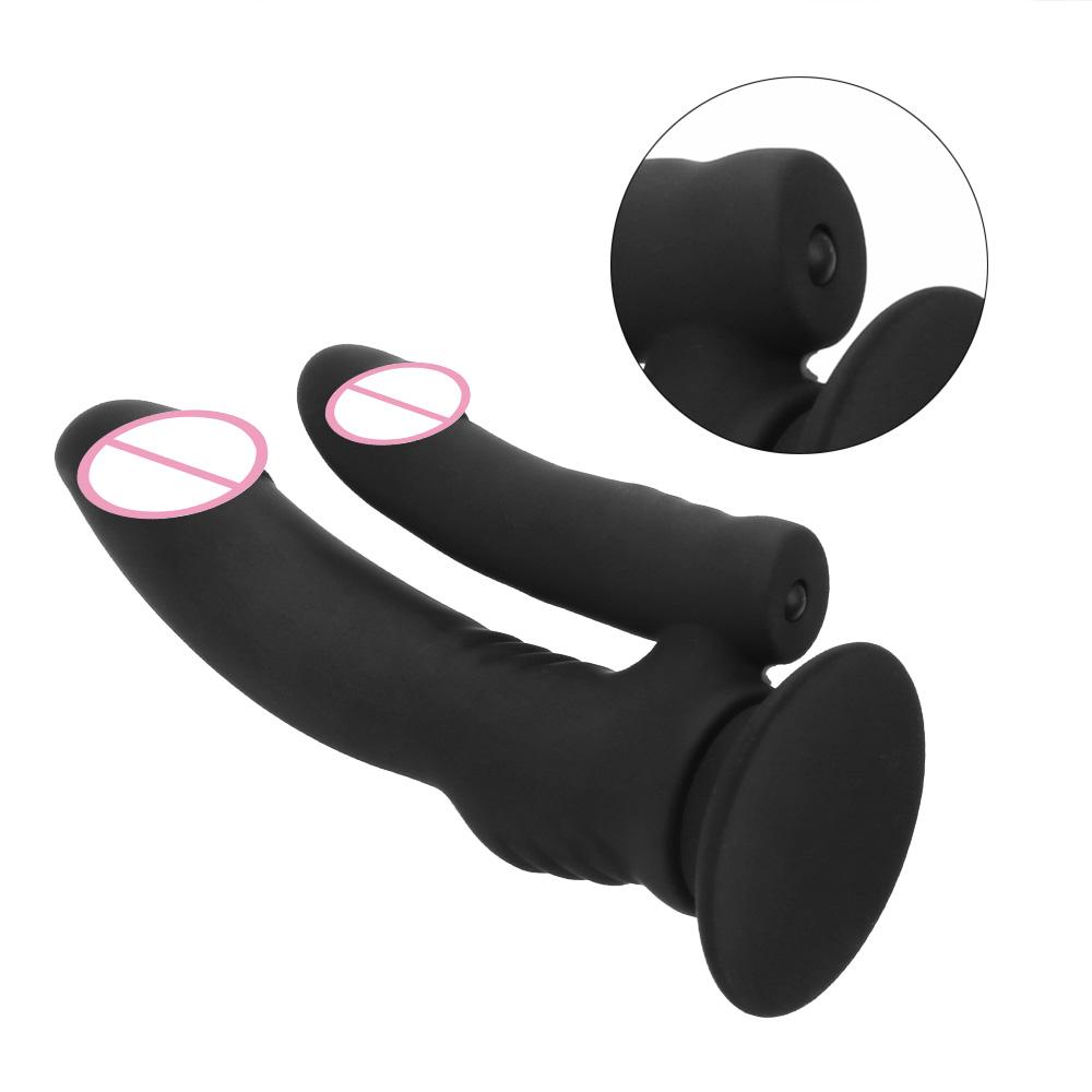 Silicone Dual Head Dildo With Bullet Vibrator G-spot Clitoris Stimulator Female Masturbator Anal Plug With Suction Cup Sex Toy