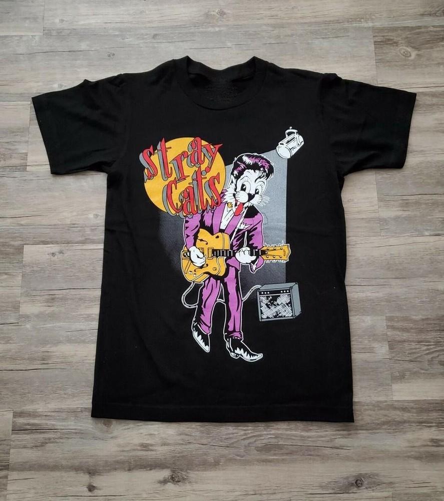 Vintage STRAY CATS Band Live In Concert Cotton Black All Size Unisex Shirt Unisex T-Shirt S