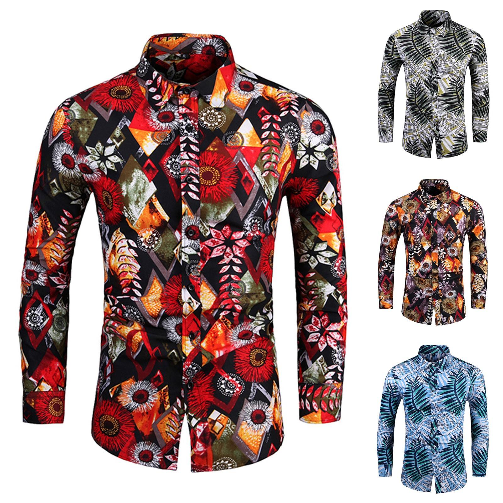 

Мужская свободная рубашка с длинными рукавами с принтом, большая модная повседневная пляжная рубашка для мужчин