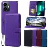 PU Leather Flip Wallet Phone Case for Vivo Y77 5G Litchi Texture Card Holder Kickstand Wrist Strap Protective Cover