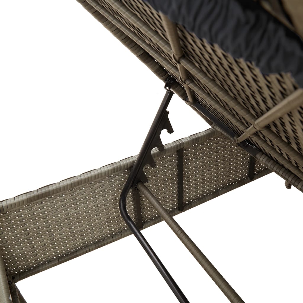 Sun Lounger with Table and Cushion Gray Poly Rattan