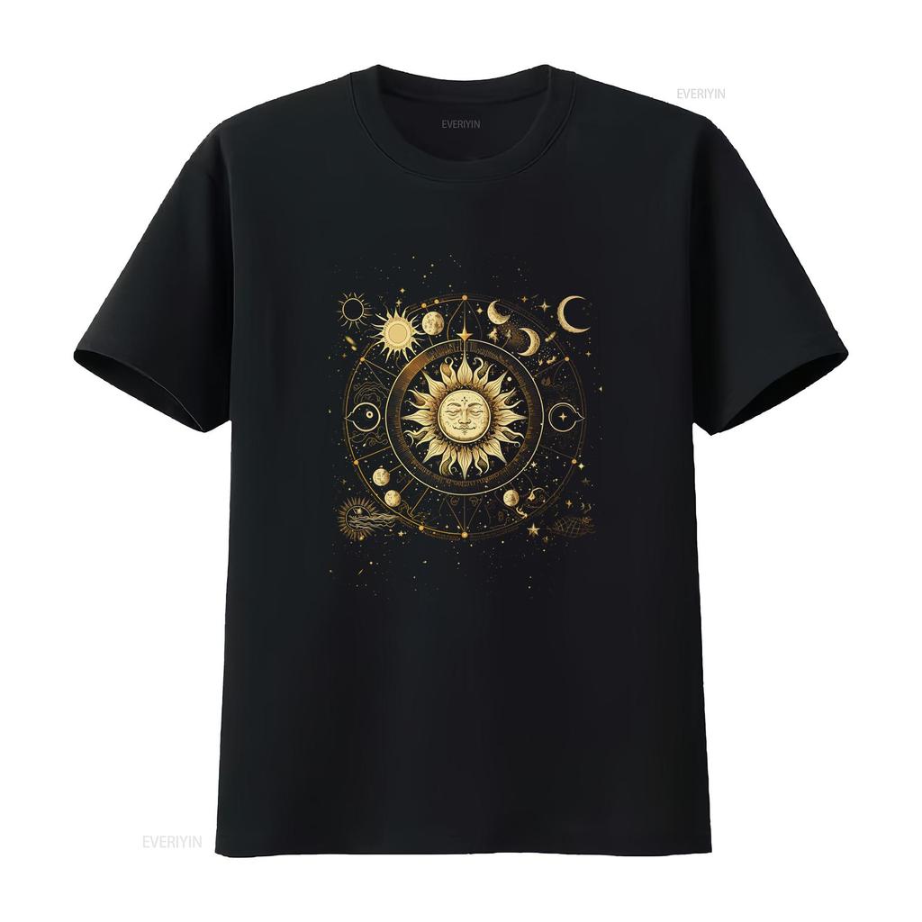 Boho Moon Phases Celestial Sun Stars T Shirt Bohemian Phase Mystical Vintage Washed Designer Clothes Unisex Versatile Stylish