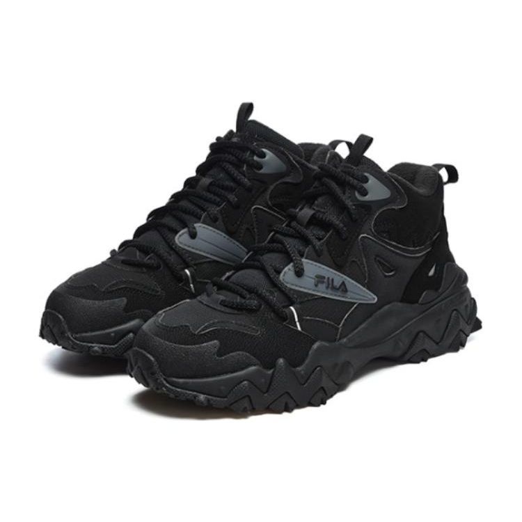 FILA Oakmont 2 Mid Fabric Synthetic Leather TPU Retro Shock Absorbing Wear Resistant Breathable Dad Shoes Women sneaker Black F12W242115FBK
