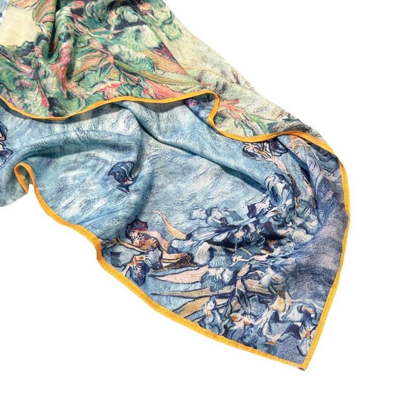 New double-sided printed silk wool texture silk scarf bag head scarf fashion 91 square scarf imitation cashmere warm skin-friendly scarf