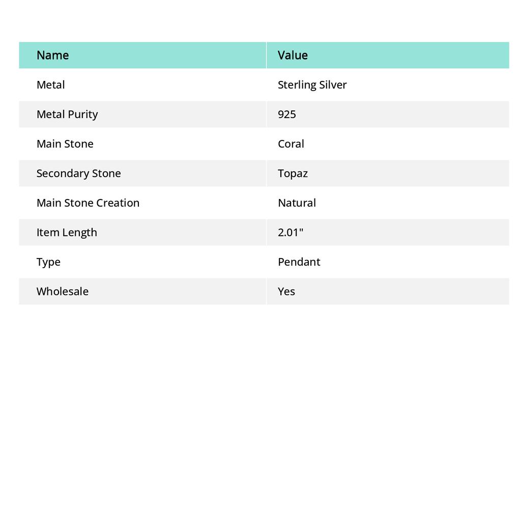 Stingrey Coral, Topaz 925 Sterling Silver Jewelry Pendant 2.01" s3L66