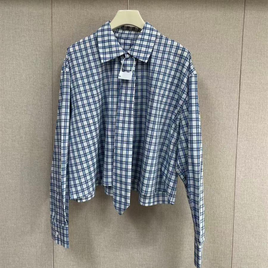 French Niche Spring College Style Blue & White Plaid Shirt Dress Small
