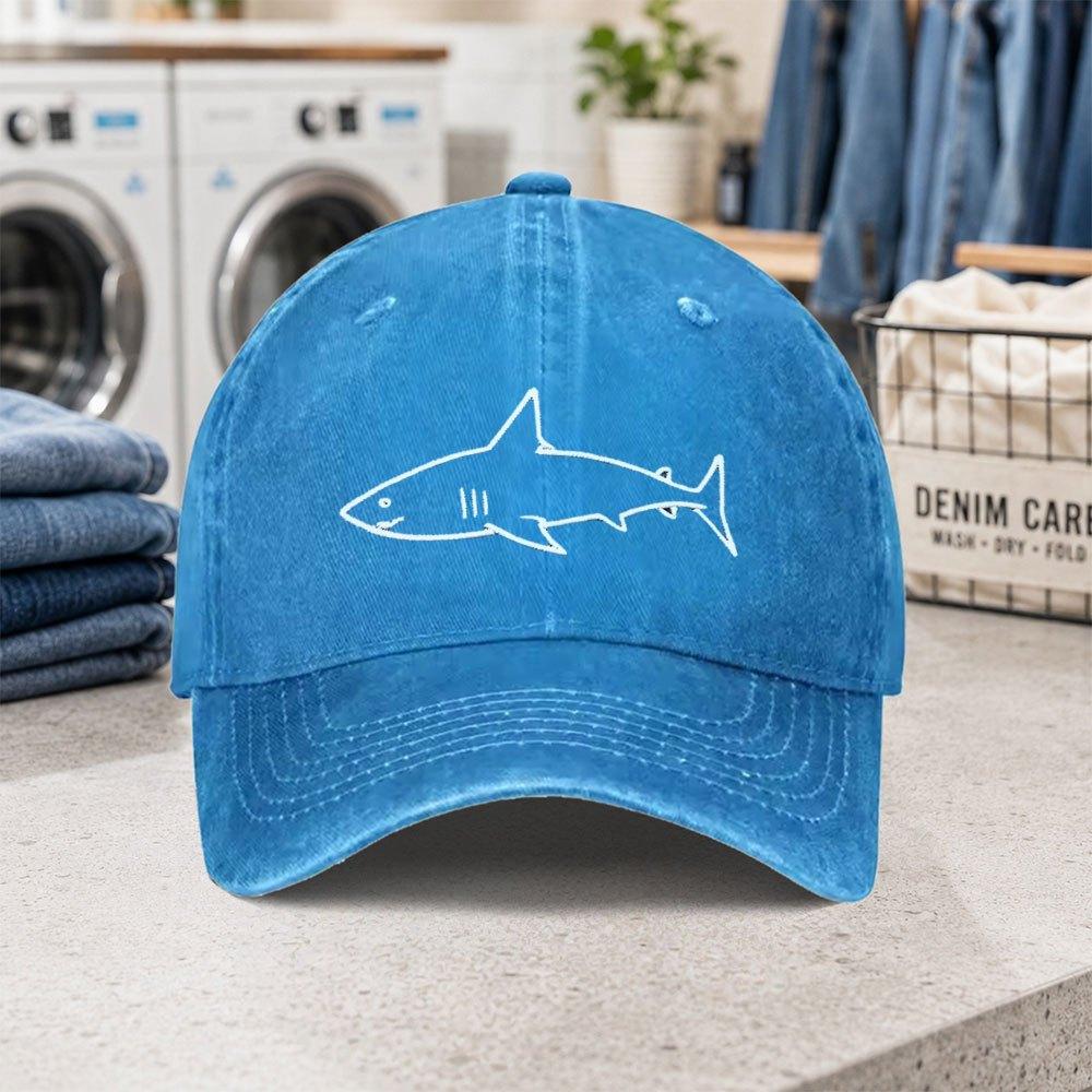 Shark Pattern Washed Baseball Cap Adjustable Lightweight Duckbill Cap for Parties Fashion Outfits Birthday Gift