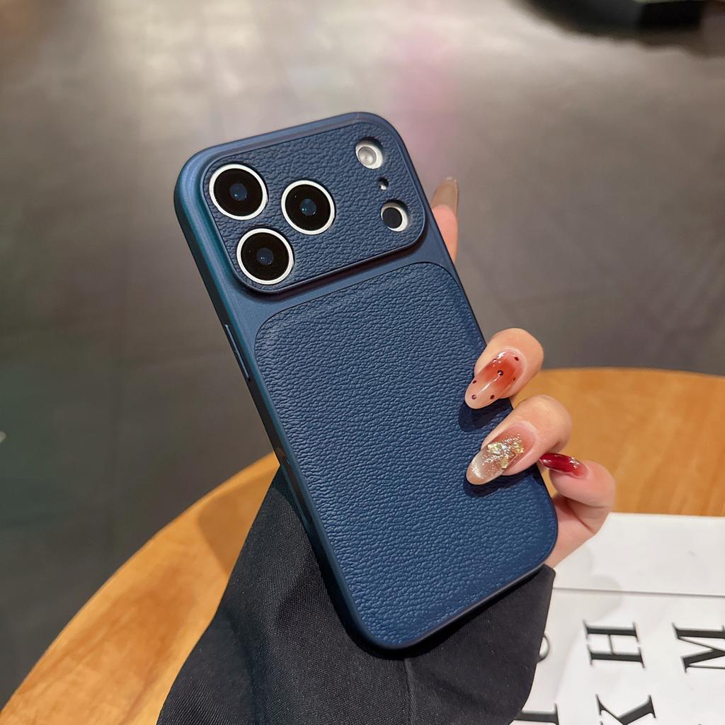 Original Solid Leather Color Case for iPhone 17 Air 16 15 14 13 Pro Max Matte Shockproof Hybrid PC Large Camera Window Cover