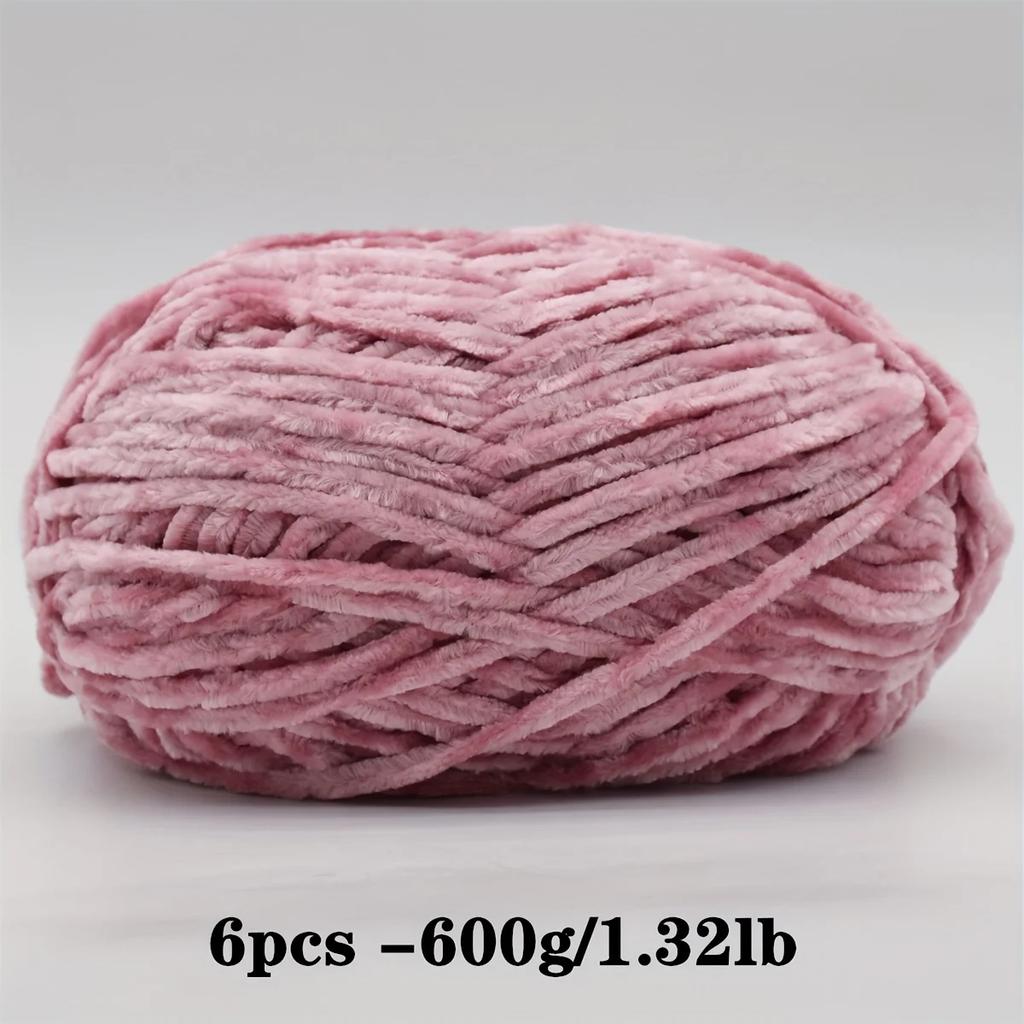 6-Pack Soft Chenille Velvet Yarn, 100g Each, 100% Polyester, Assorted Colors, for Crocheting Sweaters, Coats and DIY Crafts