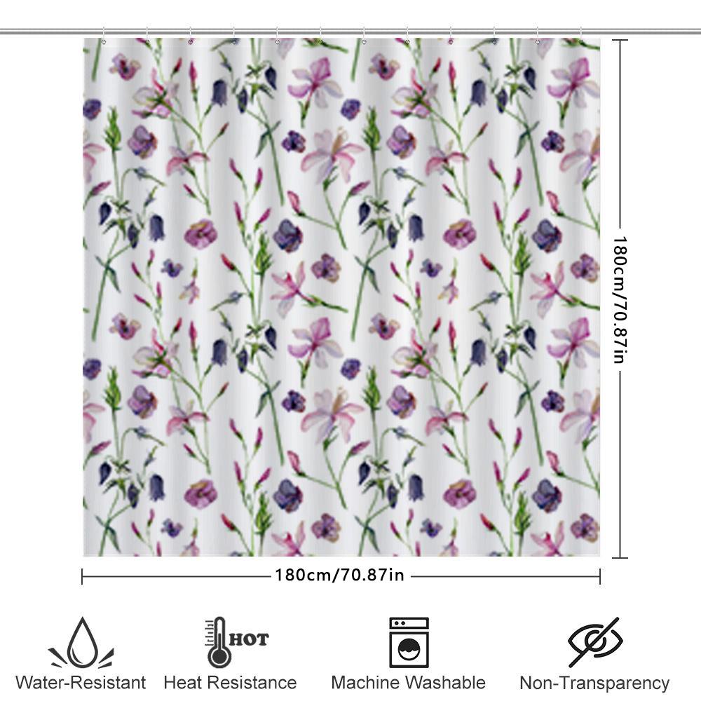 Floral Print Shower Curtain Watercolor Flowers Pink Purple White Bath Decor Home Decoration
