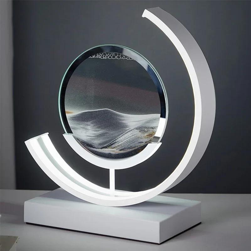 Sandscape Moving Sand Art Picture Table Lamp Quicksand 3D Dynamic Liquid Hourglass Flowing Sand Painting Bedroom Home Decor Gift