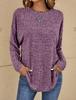 2023 Dames Casual Vintage Effen Kleur T-shirt Lente Herfst Mode Ronde Hals Lange Mouw Los Elegante Alles-passende Pullovers