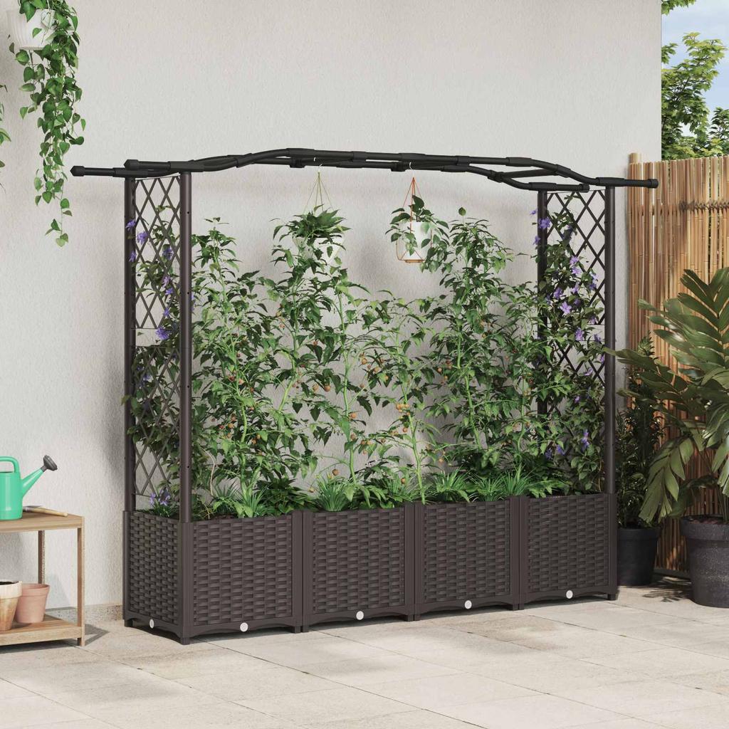 Elevated Planter with Trellis and Hanging Roof Brown 204 x 40 x 141 cm PP