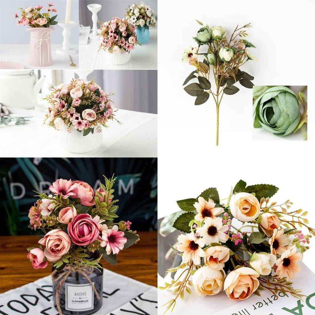 Beautiful 1 Bunch 12 Heads Rustic Retro Tea Rose Silk Artificial Flower Arrangement For Home Decor