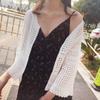 Minimally Short Shawl Hollowed Out Knitted Sweater for Spring and Summer Thin Seven Quarter Sleeve Slim Fit Cardigan for Women with Air Conditioning
