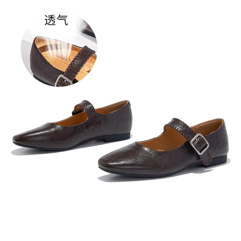 The first layer of sheepskin Mary Jane shoes women's 2025 autumn new flat-soled small leather shoes French versatile and beautiful fashion shoes