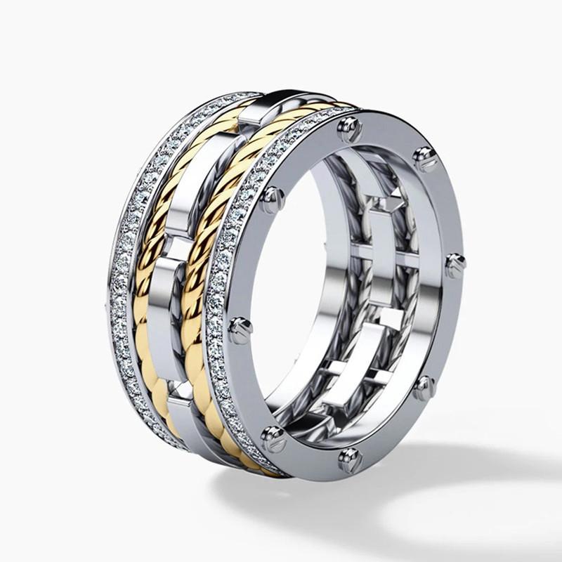 CopperTwo-tone Rings Gorgeous Bright Punk Couple Finger Accessories for Women Trendy Exquisite Wedding Jewelry