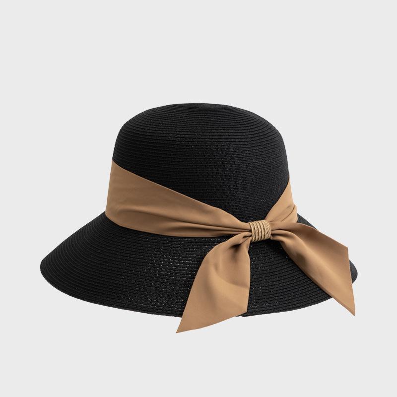 Летняя соломенная шляпа для защиты от солнца Складная шляпа-рыбак Женская шляпа от солнца с защитой от УФ-излучения чёрный