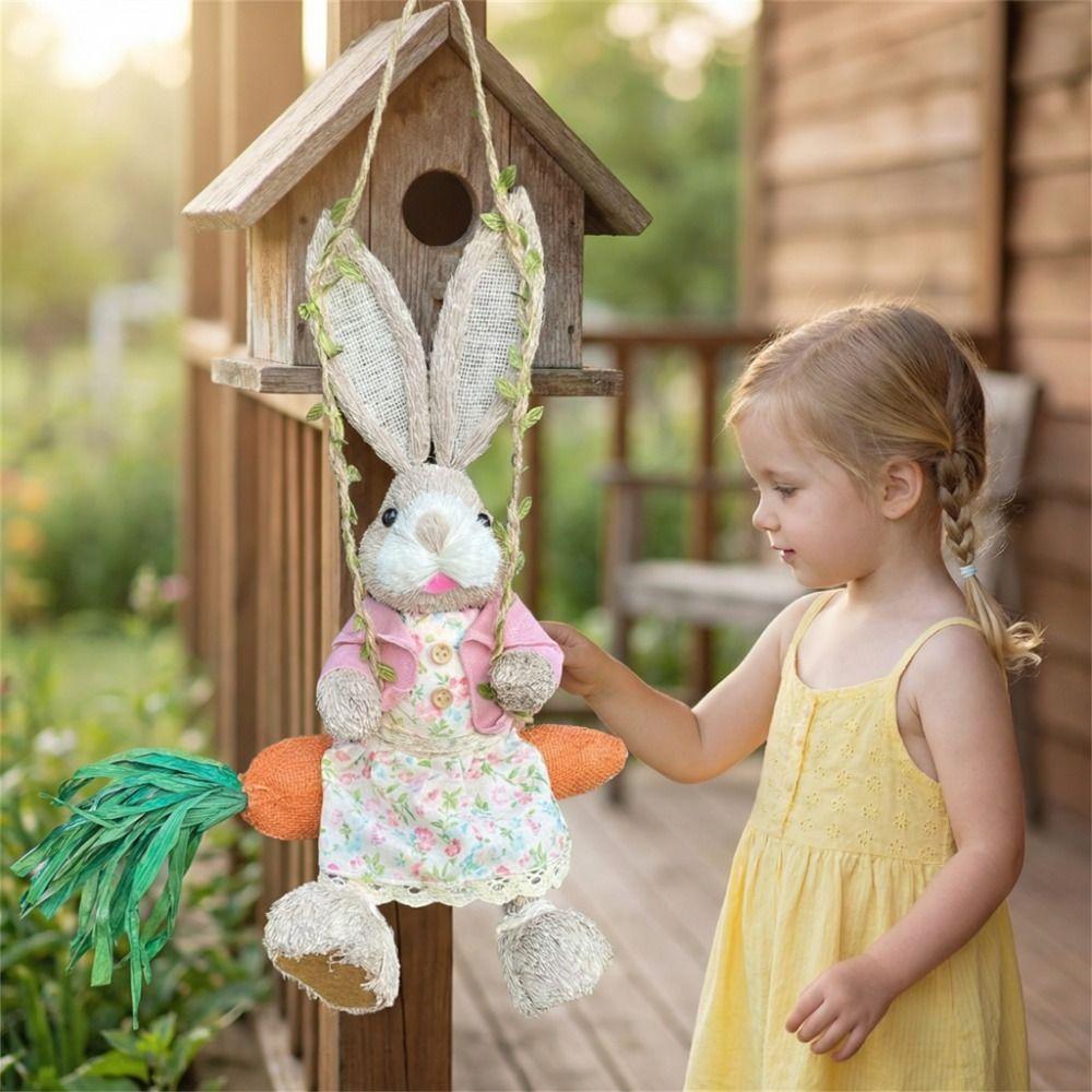 35cm Easter Bunny Hanging Figurine Cartoon Hanging Rabbit Statue Festival Party