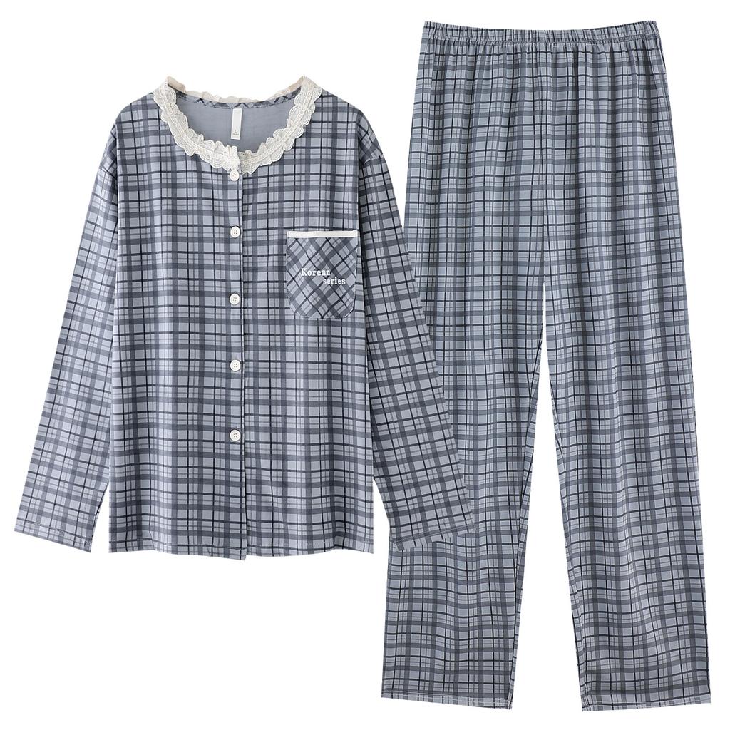 Pajamas women's spring, autumn and winter new pure cotton long-sleeved fashion plaid high-end cotton beautiful loungewear can be worn outside