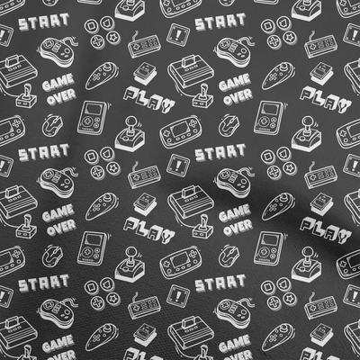 Cotton Flex Black Fabric Game Video Game Doodle Quilting Supplies Print Sewing Fabric By The Yard 40 Inch