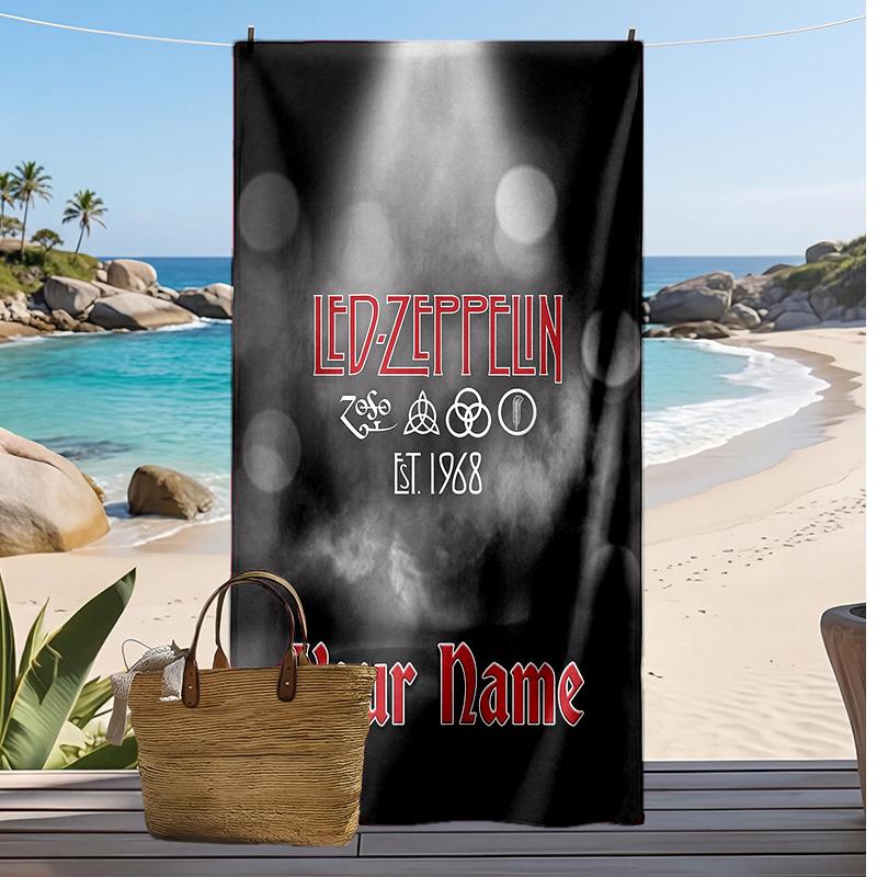 Led Zeppelin Custom Beach Towel, Print Your Name Text Lightweight Absorbent Towel for Swimming Travel