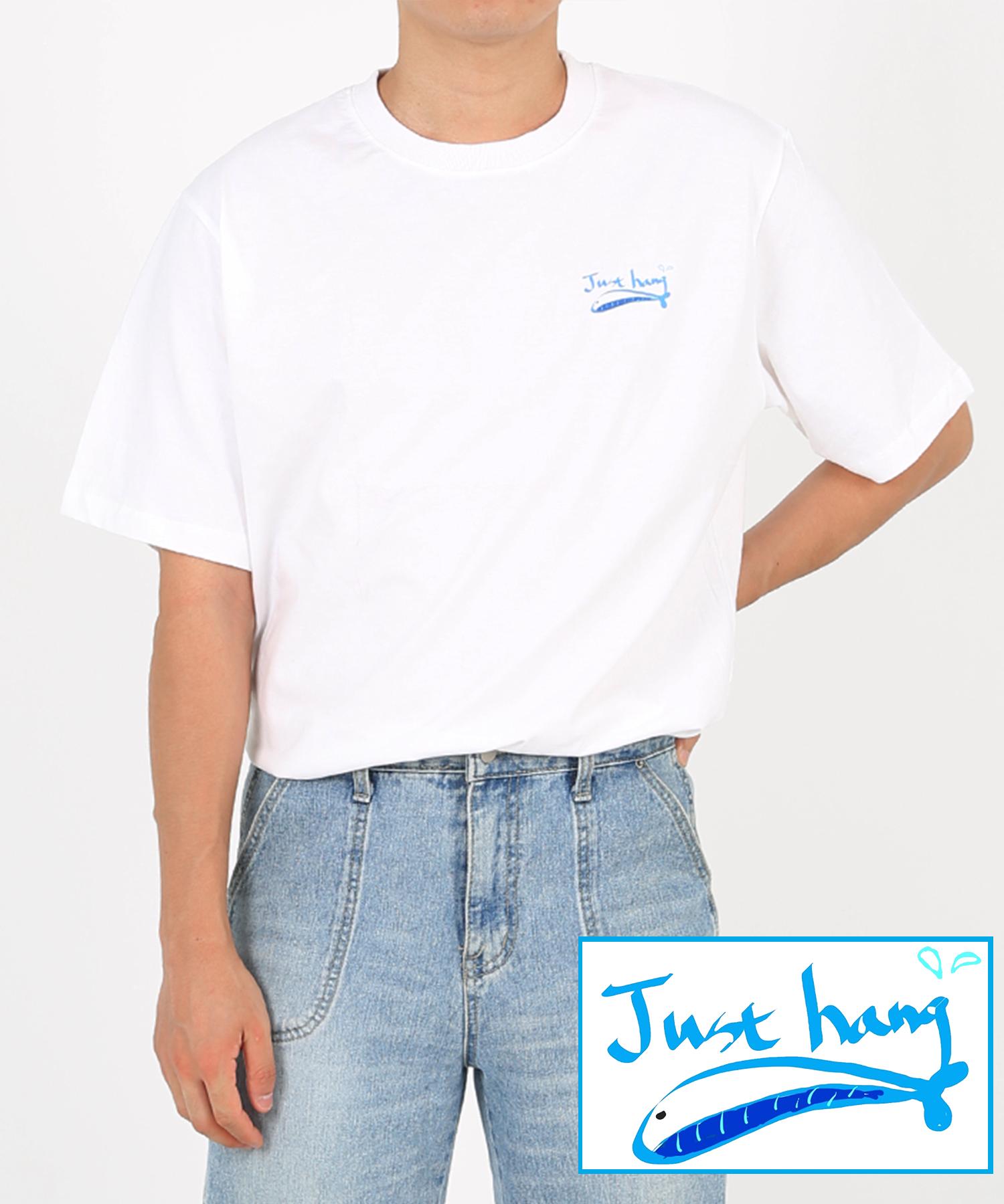Just Haeng Whale Logo Lettering Print Oversized White Short Sleeve T-Shirt White/F