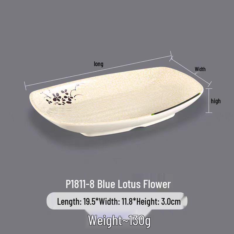 Melamine Rectangular Dinner Plate for Hot Pot, BBQ, and Cold Dishes - Porcelain-Look Restaurant Plate.