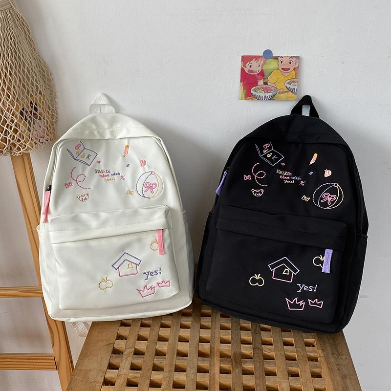 Schoolbagins Schoolbag Female Japanese Small Fresh Embroidery Graffiti Simple Primary School Backpack 1st Grade Casual Backpack Tide