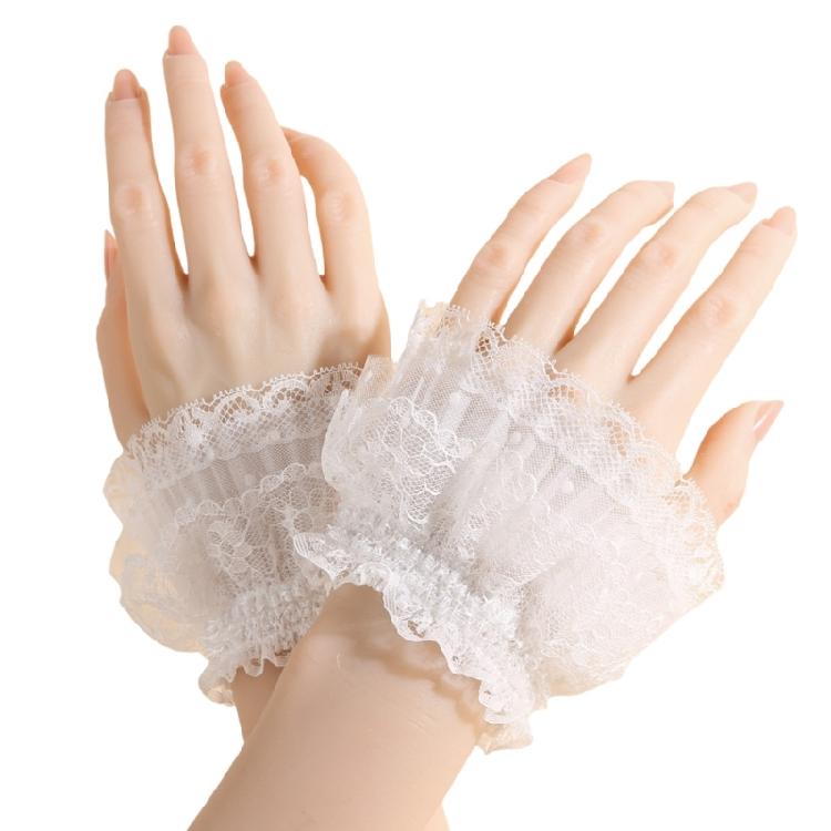 Lightweight Lace Wrist Sleeves Sun Blocking Stretchy Design For Summer Outings Casual Outfits White