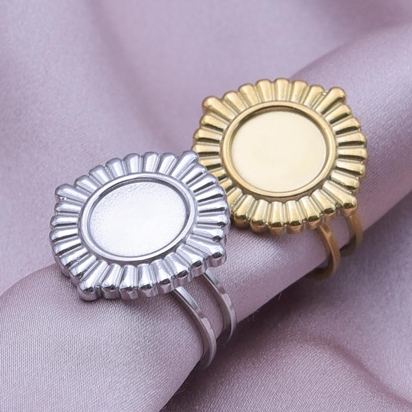 Fashion DIY Drip Oil Rhinestone Round Oval Water Droplets Blank Settings Open Adjustable Stainless Steel Ring For Women Men Gift