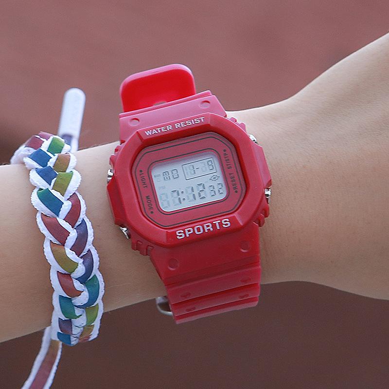 Sportuhr Student LED Elektronische Runde Uhr Bunt Herren Damen Quadratische Digitaluhren Gummiuhr