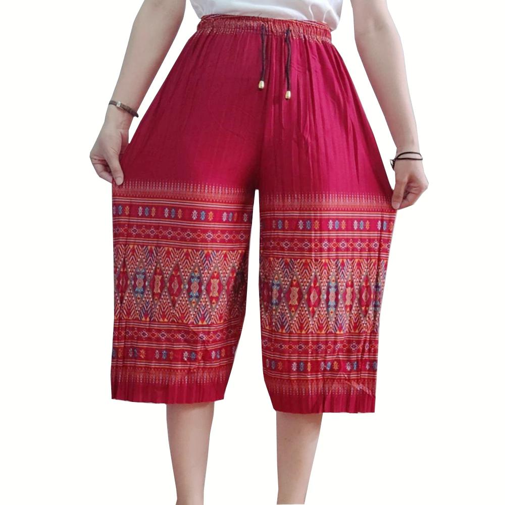 Dlouhé Volné Kalhoty Sloní Nohy Nastavitelný Elastický Pás Šňůrka Ženy Muži Unisex Potisk Thajsko Ležérní Streetwear Pláž Léto Bohémský Retro Vintage