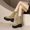 Fashion 2025 New Women's Boots Autumn New Super High Heel 9cm Wedges Thick Soled Boots Zipper Belt Buckle Anti Slip Outdoor Short Boots