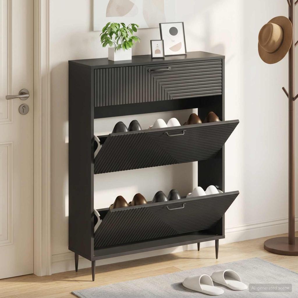 Shoe Cabinet HAARLEM 78 X 24 X 103 Cm Engineered Wood Black