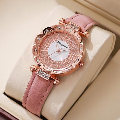 Orologio da polso da donna al quarzo con quadrante strass e cinturino in pelle