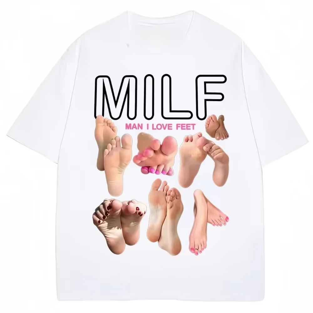 2026 Milf Unisex I Love Feet Funny Meme TShirts Unisex Unisex Humor Fashion T Shirts Soft Cotton ONeck Casual T Shirt Streetwear
