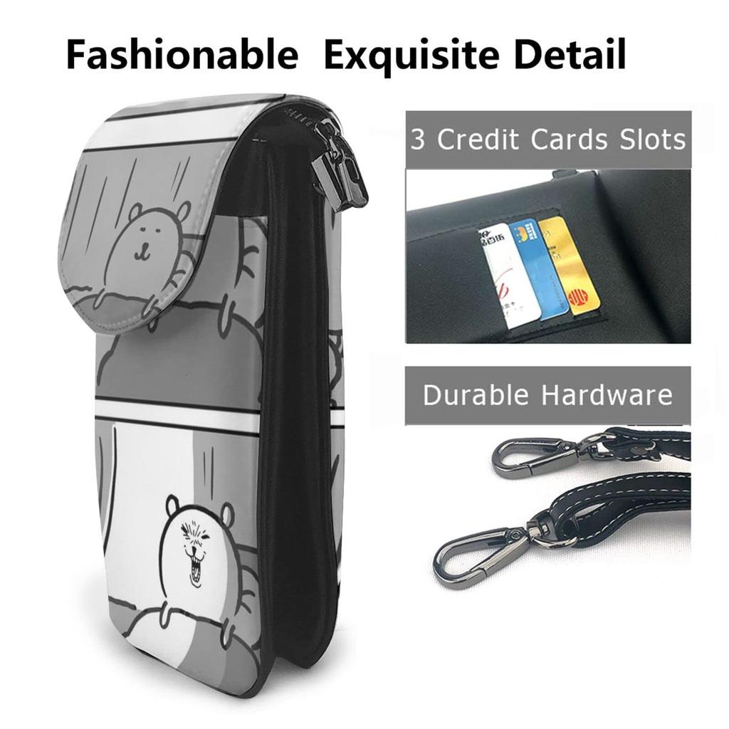 Jibun Tsukkomi Kuma Smartphone Pouch Genuine Leather Shoulder Bag Thin Ladies Mini Pouch Popular Wallet Crossbody Bag Height 19cm x Width x Thickness