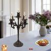 Height 17in Vintage 5-Arm Candle Holder – Rustic Brown Iron Candelabra for Tabletop Decor – Antique-Style 5-Light Candle Stand