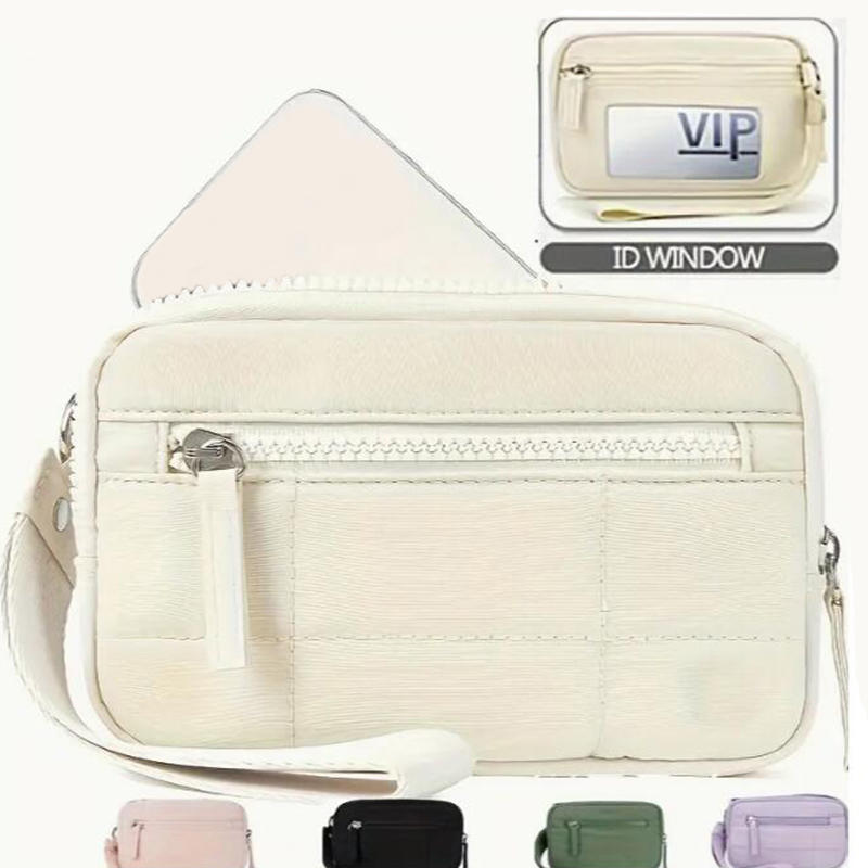 Women's Keychain Wallet The Wallet Zip Waterproof Nylon Card Wallet Pouch Wristlet Zip Card Case With Clear ID Window