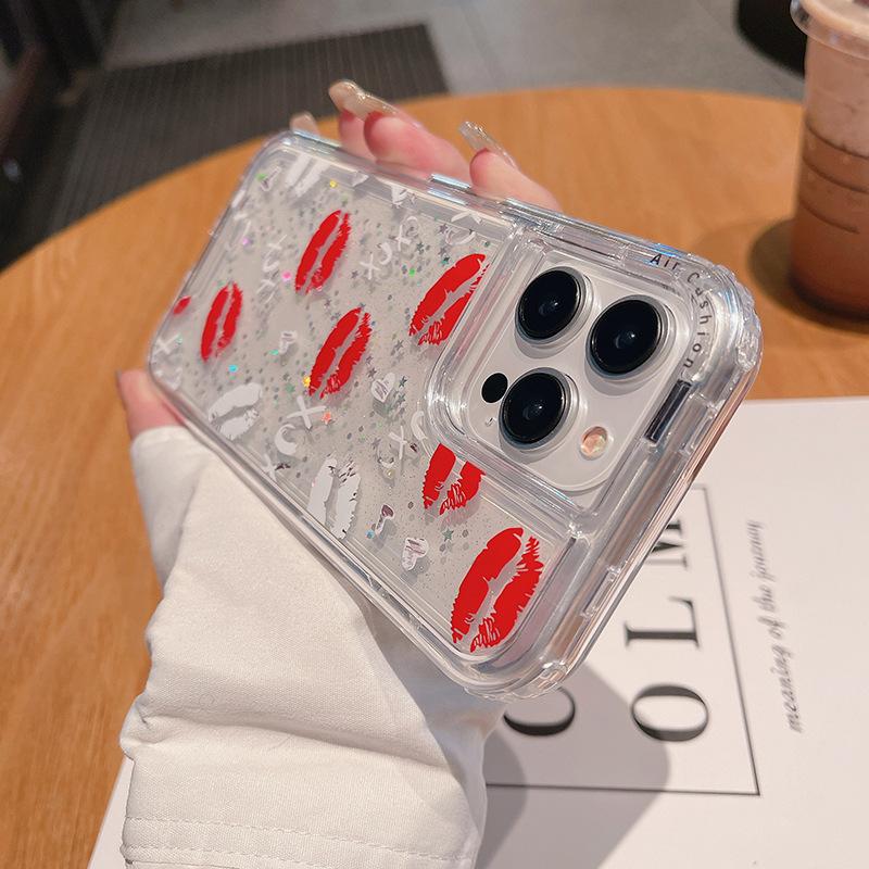 For IPhone14Promax Mobile Phone Case Three-in-one Drop Glue Plus Painted Red Lips, Anti-fall and Shockproof